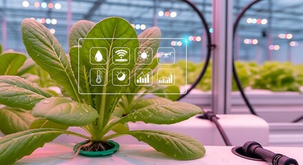Smart Agriculture - Bok Choy in Hydroponic System with Digital Overlay.
