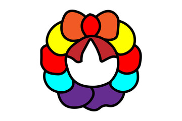 The image shows a colorful, symmetrical illustration resembling a stylized flower or decorative emblem.