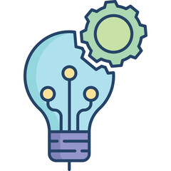 Illustration of a broken light bulb with a gear mechanism representing innovation challenges or malfunction