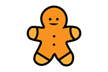 The image shows a simple, cute illustration of a gingerbread man. The figure is orange with darker orange accents on the hands and feet
