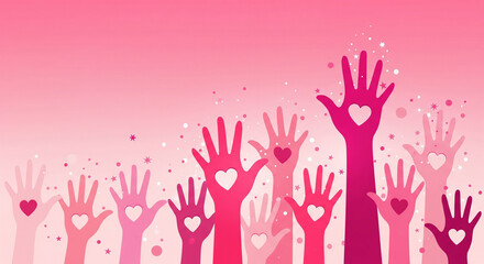 Show your support with uplifted hands and loving hearts for Breast Cancer Awareness Month, perfect for campaigns and community events, spreading hope and encouragement