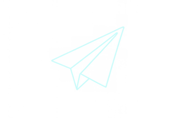 Paper airplane icon with glowing blue neon lines, symbolizing sending message, email, or travel on a transparent background