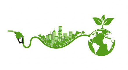 Promoting eco-friendly energy solutions for a sustainable future with green cityscapes and a thriving earth, symbolizing environmental responsibility and clean energy initiatives