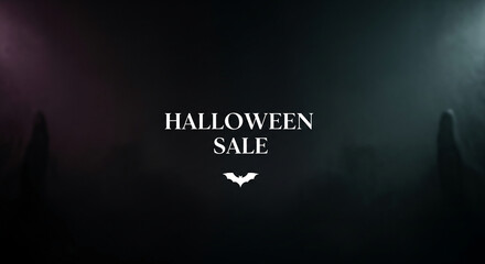 Dark image with "Halloween Sale" text and bat. The picture shows a holiday marketing announcement, perfect for advertisement and promotions
