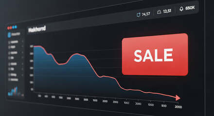 Graphical display showing a downward sloping line chart with a red "SALE" label, representing declining trend, potentially indicating financial loss