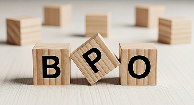 Bpo business process outsourcing strategy management service solution technology innovation efficiency optimization wooden blocks letters cubes