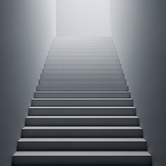 Fototapeta premium Minimalist staircase ascending toward ethereal light in gray toned render