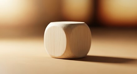 Monochrome wooden cube on subtle golden surface, minimalist composition