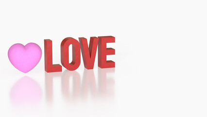 Pink Heart with Red LOVE Text on White Background 3d render.