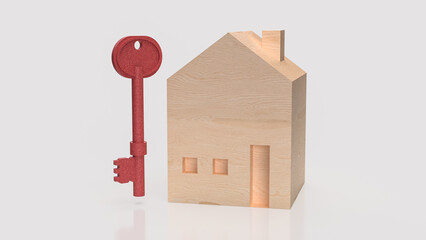 The Real Estate Investment Concept with Wooden House and Key 3d Rendering.