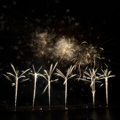 Feu d'artifice dans le port Hercule en Principaut&eacute; de Monaco &agrave; l'occasion de la f&ecirc;te nationale