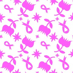 Fototapeta premium Breast cancer month seamless pink ribbon day mammogram pattern for medical accessories and medicine textiles