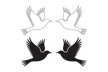 Two pairs of flying doves in outline and silhouette styles