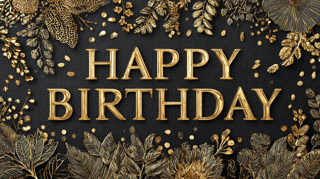 Elegant birthday greeting with golden lettering on dark background