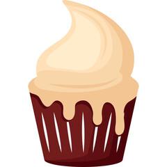 Single Chocolate Cupcake With Creamy Swirl Frosting And Drips Isolated On Transparent Background