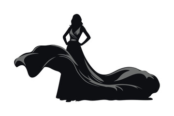 Elegant silhouette of a woman in a flowing black gown
