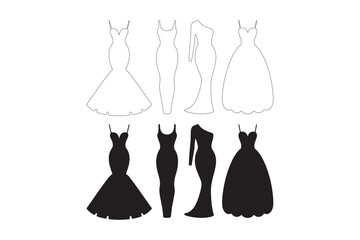 Elegant silhouette dresses fashion illustration collection