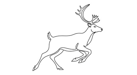 Elegant Continuous Line Drawing of a Running Deer with Antlers on White Background