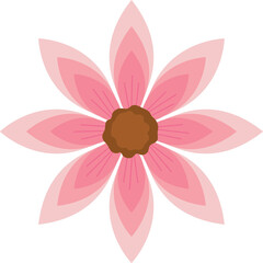 Single Stylized Pink Flower With Brown Center and Transparent Background