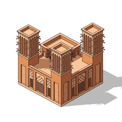 Isometric Illustration of Traditional Middle Eastern Windcatcher Architecture