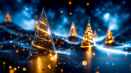 A group of small christmas trees on a dark blue background