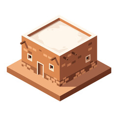 Isometric view of a mud brick building for architectural visualization projects