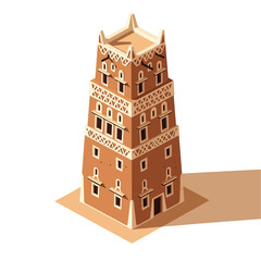 Traditional mud brick building architecture in a simplified illustration