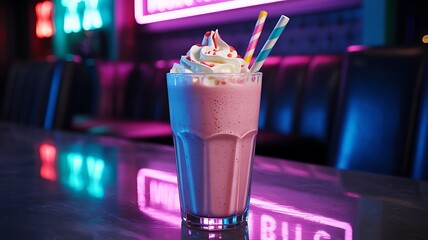 pink strawberry milkshake with a straw