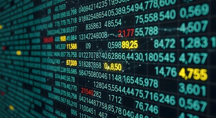 Digital screen displaying real-time stock market data with fluctuating numbers, representing global financial markets, investment, and economic analysis