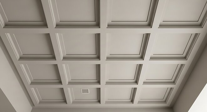 Elevated coffered ceiling design showcases architectural finesse and craftsmanship