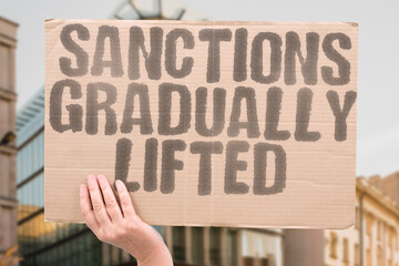 "Sanctions Gradually Lifted" Economic barriers removed in phases. RELIEF. TRADE. COMMERCE. ACCESS. FLOW.