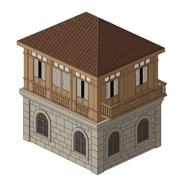 Isometric depiction of a heritage filipino house with architectural accuracy