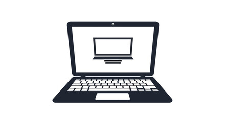 Minimalist black and white laptop icon with screen reflection for technology design