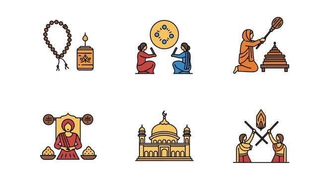Colorful icons depicting indian cultural and religious traditions