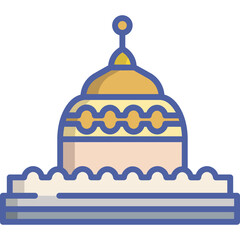 Islamic Mosque Building With Golden Dome And White Walls Rendered In Flat Icon Style With Transparent Background