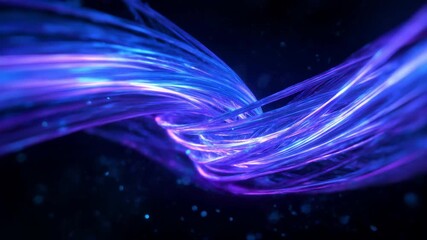 Abstract futuristic glowing blue and purple neon fiber optic lines background with digital data flow and bokeh particles - Powered by Adobe