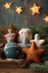 Obraz premium Knitted christmas ornaments bringing cozy festive mood