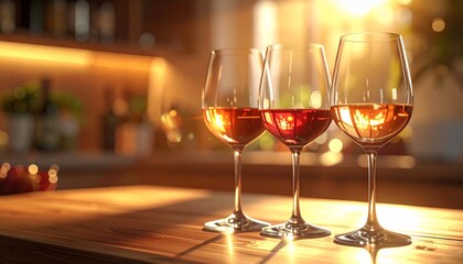 Wine Glasses Golden Light.