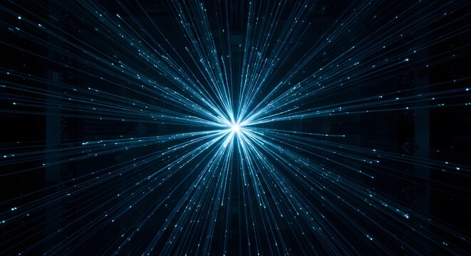 Abstract Blue Light Rays Exploding from a Central Point