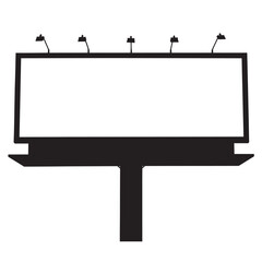 Set of blank advertising billboards or hoardings in black silhouette icons, providing copy space for marketing, commercial promotion, city advertising, outdoor media, and urban communication concepts. © WIDIANTI