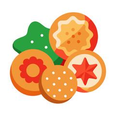 Assorted decorated cookies with christmas theme art on transparent background