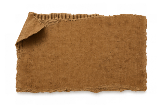 Torn brown cardboard piece with ripped edges and corrugated texture, creating a crumpled paper scrap effect on transparent background