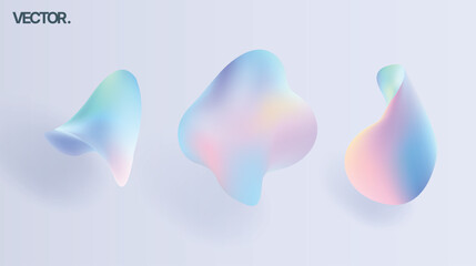 Iridescent Pastel Liquid Blobs Abstract Vector Gradient Shapes on Light Background