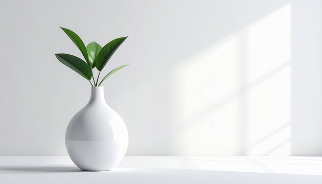 Green plant with vase, and white. - Powered by Adobe