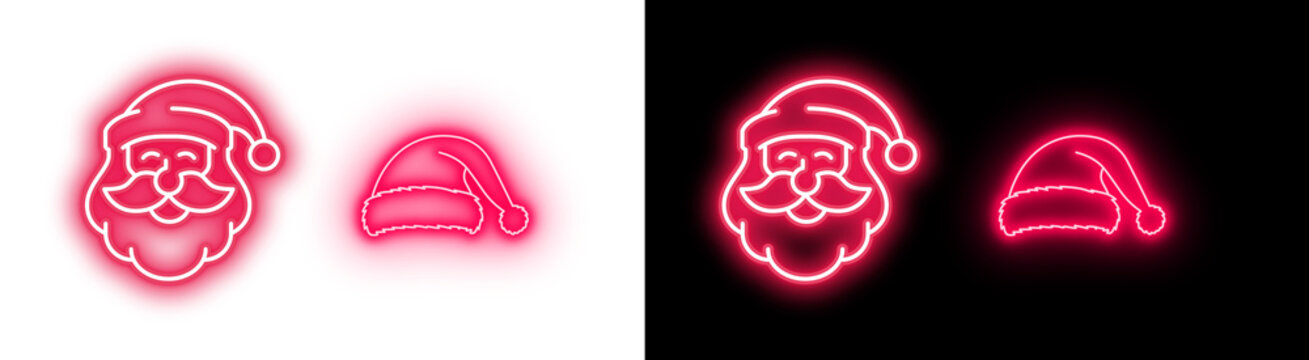 PNG image of&nbsp;Neon santa claus and santa hat icons glowing in pink and white against a perfect for christmas decorations and festive holiday designs on transparent background