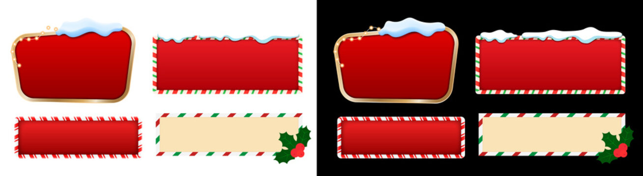 PNG image of&nbsp;Festive christmas banners with candy cane stripes snow and holly decorations for holiday promotions and seasonal marketing campaigns perfect for website headers on transparent background