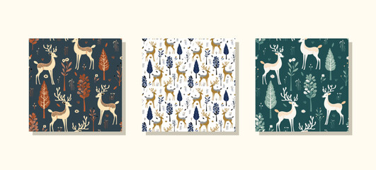 Explore delightful winterthemed patterns featuring reindeer and majestic trees