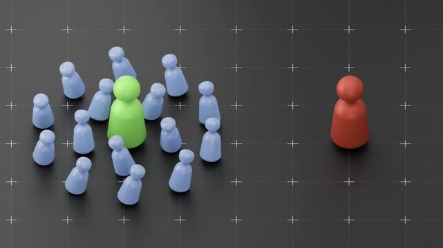 Green Leader Amidst Blue Opposition Red, Teamwork Concept