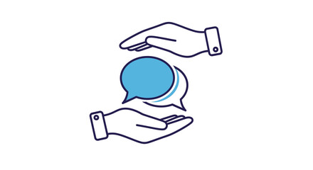 Collaborative communication icon featuring two hands and speech bubble