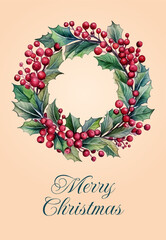 An Elegant and Beautiful Christmas Wreath adorned with Holly and Berries for the season